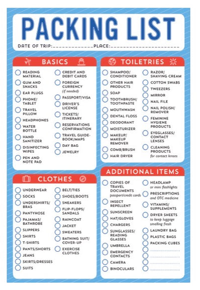 Packing List Note Pad