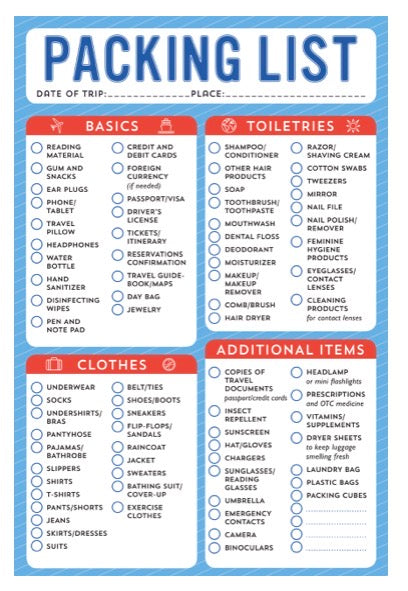 Packing List Note Pad