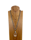 33 Inches silver Navajo pearl beads with clear crystal teardrop pendant Necklace"