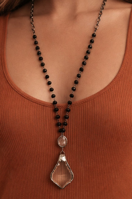 Glass Crystal Pendant Beaded Chain Link Necklace