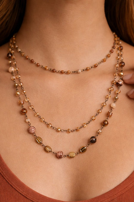 Triple Layered Mixed Crystal And Gemstone Necklace