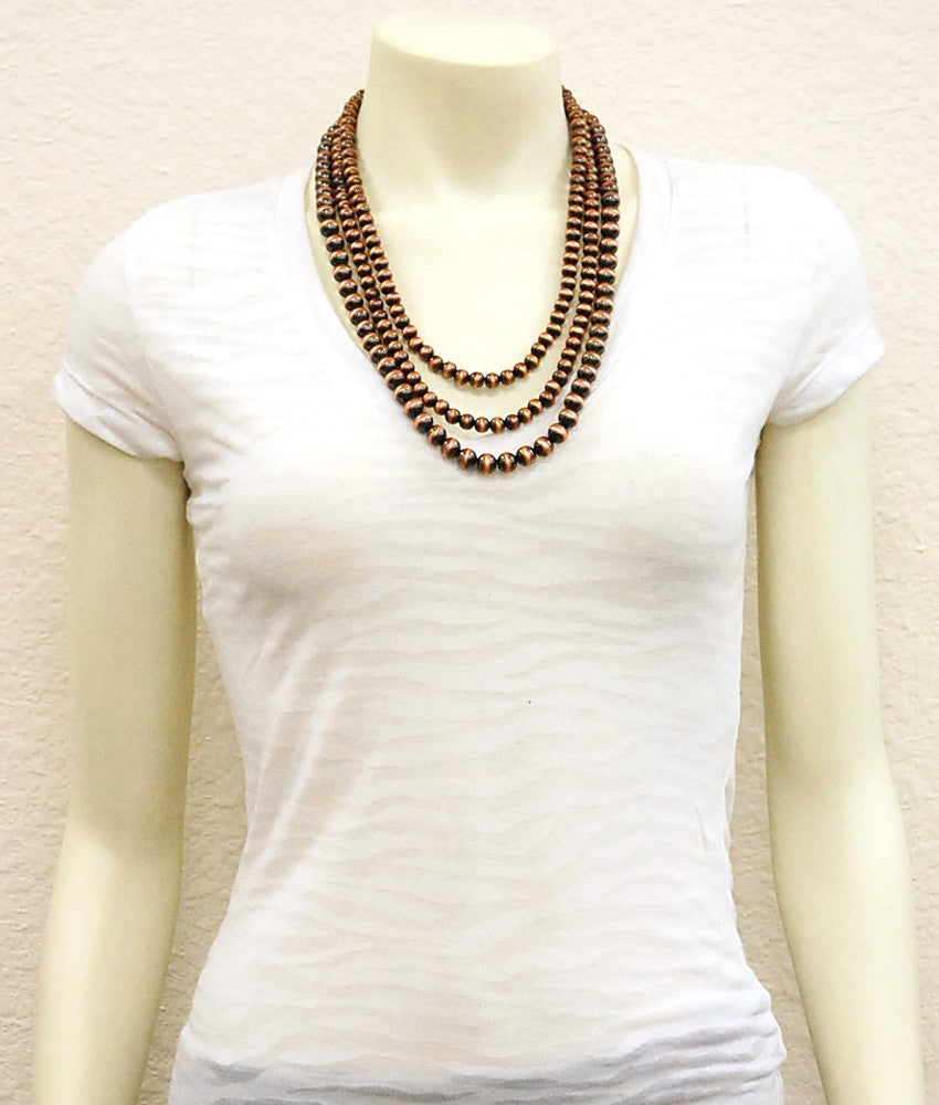 24" Copper Western Bead Strand Necklace Earrings Set