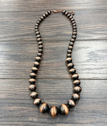 Very-big 30" Graduated Copper Western Bead Necklace