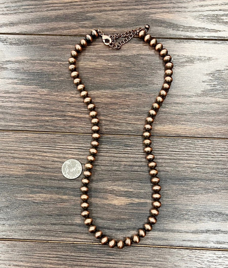 24" 10mm Copper Western Bead Necklace