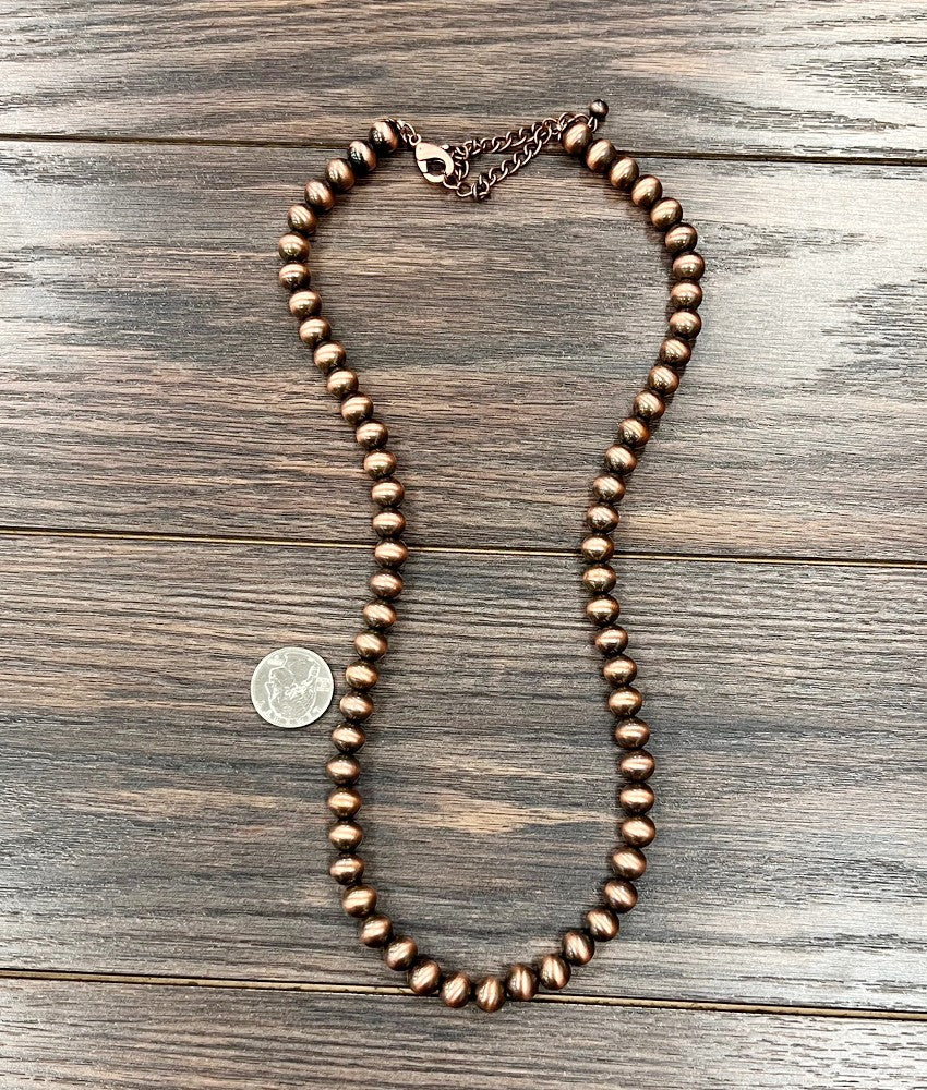24" 10mm Copper Western Bead Necklace