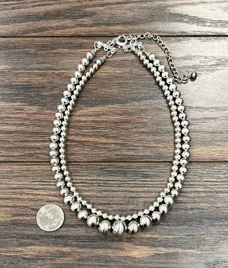 16" Graduated Silver Western Bead 2-strand Necklace
