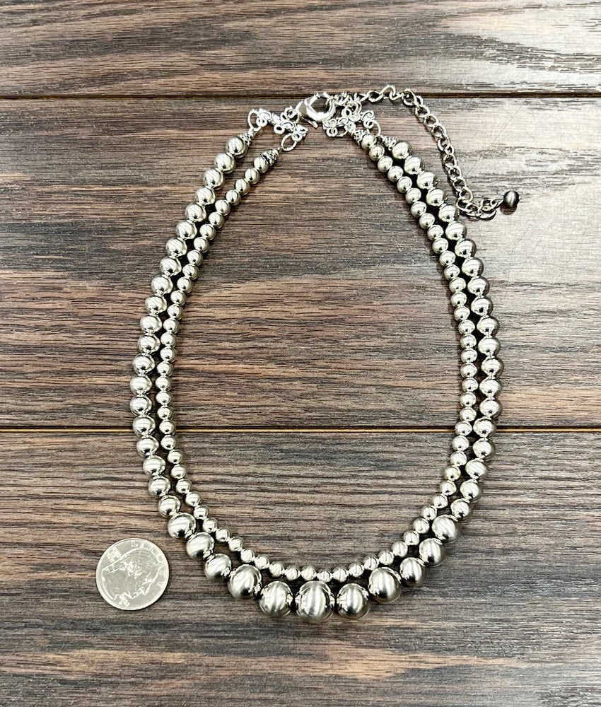 16" Graduated Silver Western Bead 2-strand Necklace