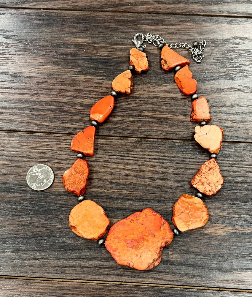 18" Slab Orange Stone Necklace