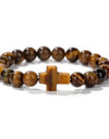 Boho Natural Stone Cross Charm Beaded Bracelet - Tigers Eye