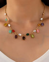 Multi-color Oval Cat's Eye & Crystal Charm Necklace