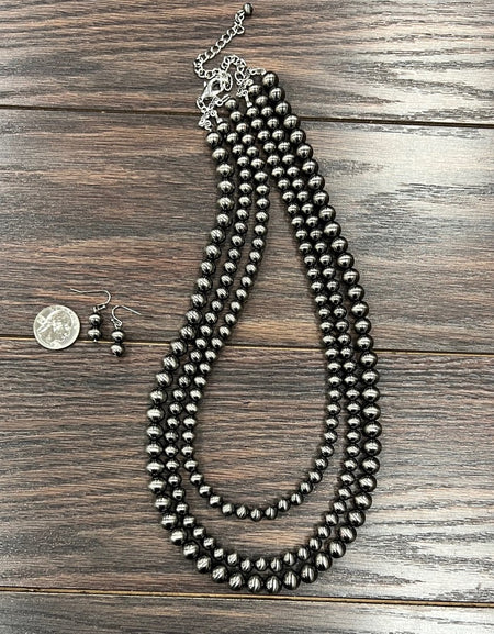 24" Polish Western Bead Strand Necklace Earrings Set