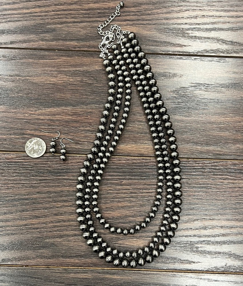 24" Polish Western Bead Strand Necklace Earrings Set