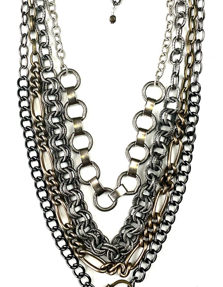 Multi-Strand Mixed Chain Necklace w/Caribiner