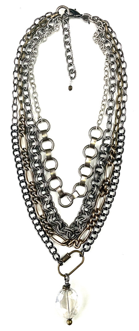 Multi-Strand Mixed Chain Necklace w/Caribiner