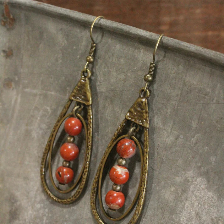 PGJ Bronze Teardrop Rusty Red Stone Dangle Earrings
