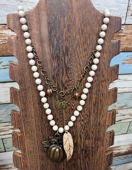 PGJ Fall Pumpkin & Leaf Beaded Necklace