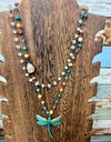 PGJ Bohemian Layered Mixed Stone Dragonfly Necklace