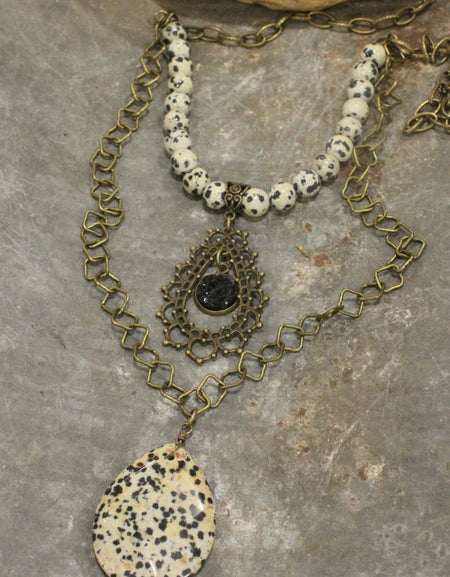 PGJ Dalmation Jasper Double Layered Filigree Necklace