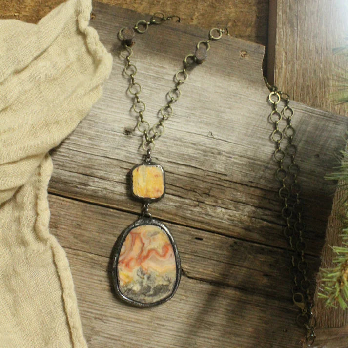 PGJ Vintage Bohemian Stone Drop Pendant Necklace