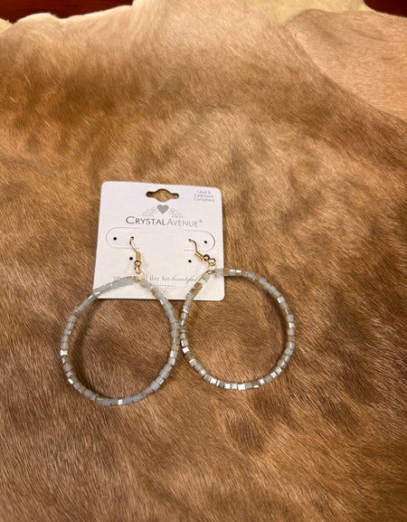 Sandy Gray Cube Beaded Loop Earrings