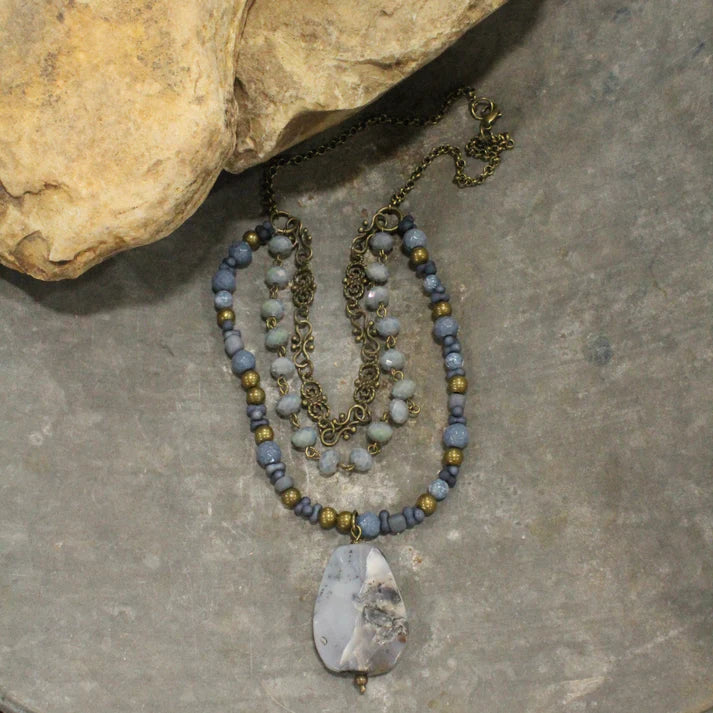 PGJ Soft Stone Blue Pendant Tiered Necklace