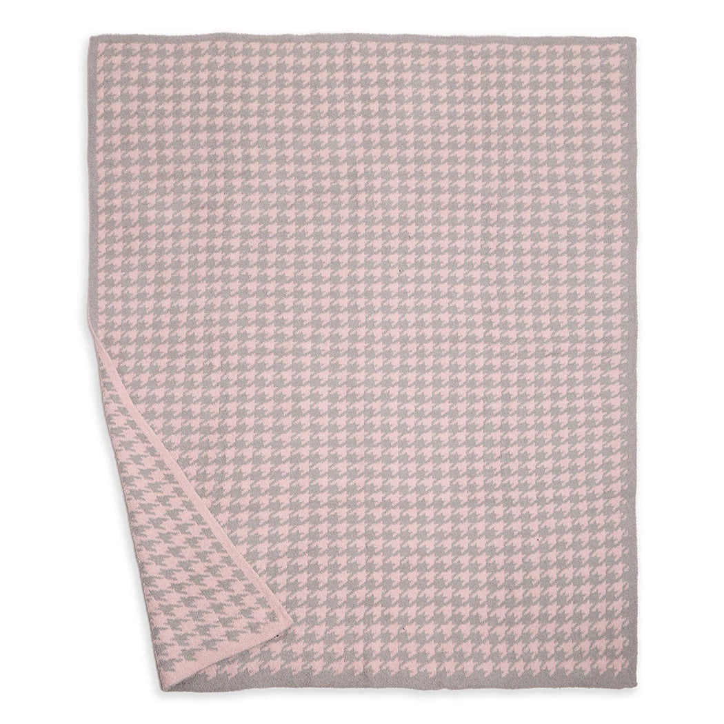 Houndstooth Pattern Luxury Soft Throw Blanket - Pink