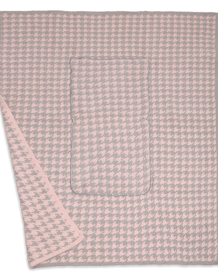 2 In 1 Houndstooth Print Convertible Throw Blanket & Pillow - Pink/Gray