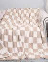 FC Beige Checkerboard Patterned Throw Blanket