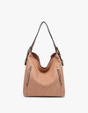 Checkered 2-in-1 Hobo Bag w/ Dual Zip Compartment - Mauve