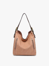 Checkered 2-in-1 Hobo Bag w/ Dual Zip Compartment - Mauve