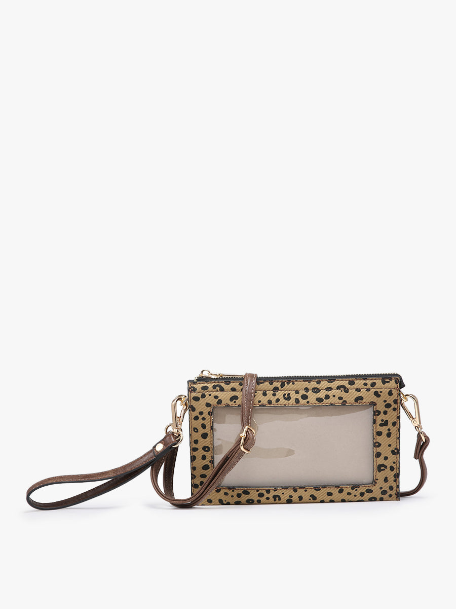 3 Compartment Crossbody w/ Clear Window - Cheetah/Camel