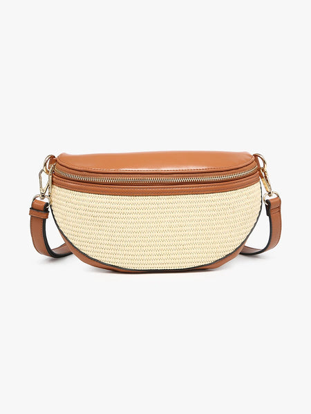 Nevaeh Straw Sling/Crossbody w/ Vegan Leather Contrast - Natural