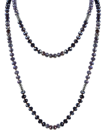 OLE Latest Charm Crystal Beaded Long Necklace - purple