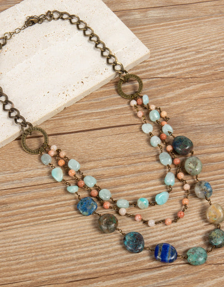 OLE Azurite Beaded Chain Layered Necklace