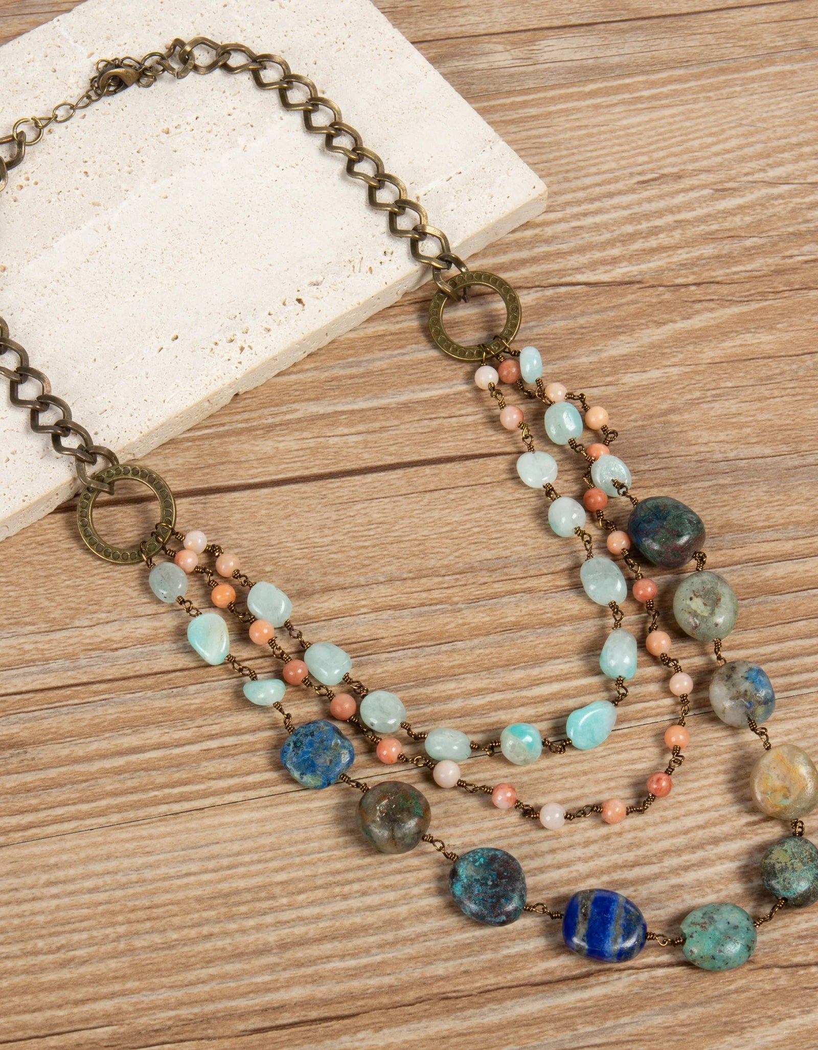 OLE Azurite Beaded Chain Layered Necklace