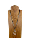 Silver Navajo pearl beads with clear crystal teardrop pendant Necklace