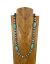 27'' Silver Navajo pearl with blue turquoise stone beads Necklace