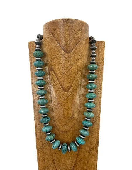 Silver roundel Navajo pearl with green turquoise stone beads Necklace