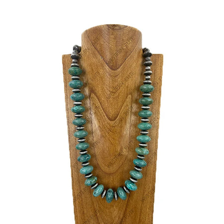 Silver roundel Navajo pearl with green turquoise stone beads Necklace