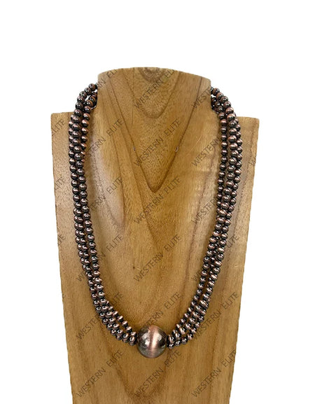 Triple copper Navajo pearl beads strings with large center piece ball Necklace