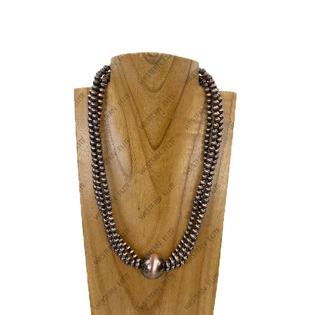 Triple copper Navajo pearl beads strings with large center piece ball Necklace