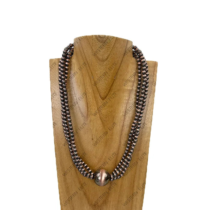 Triple copper Navajo pearl beads strings with large center piece ball Necklace