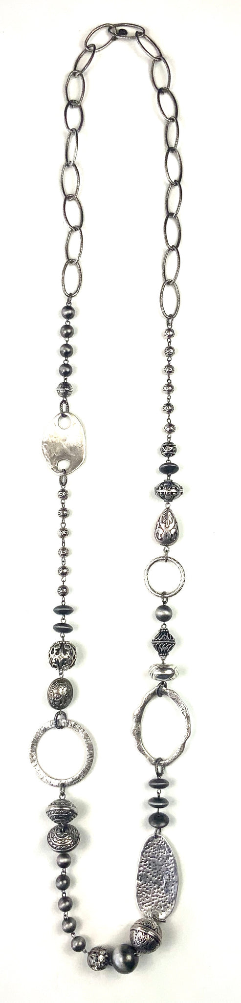 Necklace-CHUNKY MIXED BEAD LONG W/CHAIN