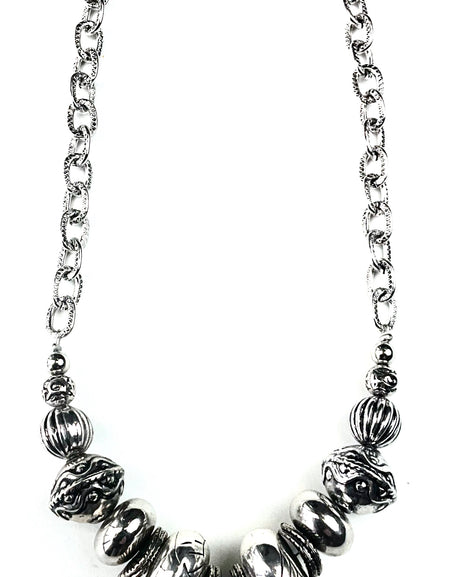 Necklace - SHORT BEADED FRONT W/ROUND CRYSTAL PENDANT
