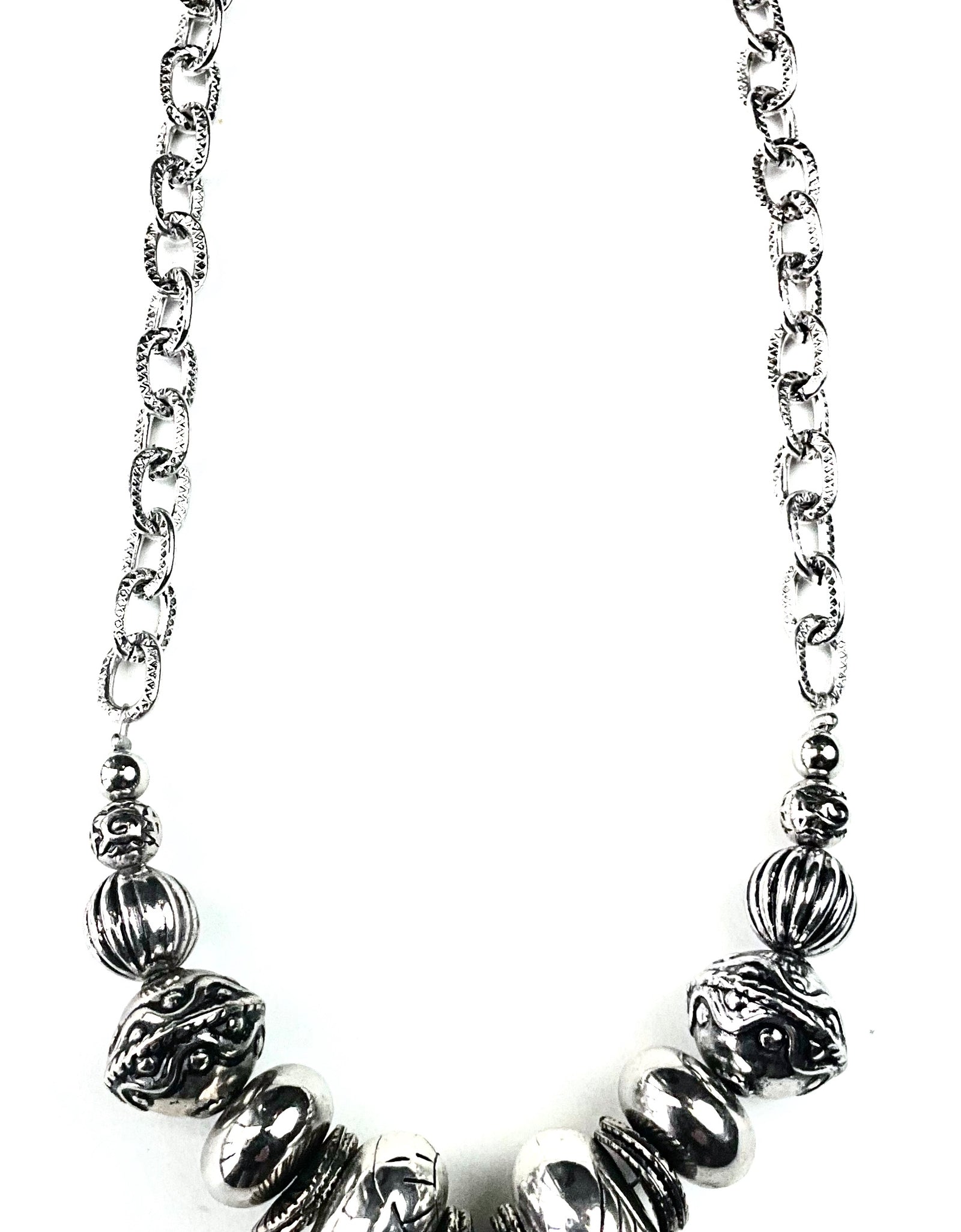 Necklace - SHORT BEADED FRONT W/ROUND CRYSTAL PENDANT
