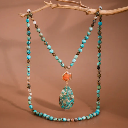 Turquoise Stone Beaded, Large Stone Pendant Necklace