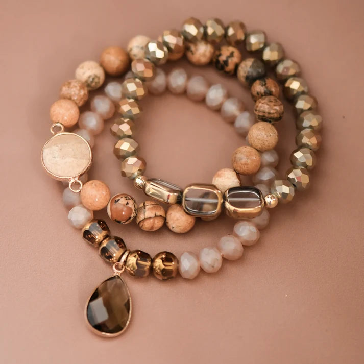 Boho Beaded Bracelet Set with Mixed Natural Stones