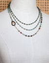 Green Triple Layered Mixed Glass Bead and Stone Necklace