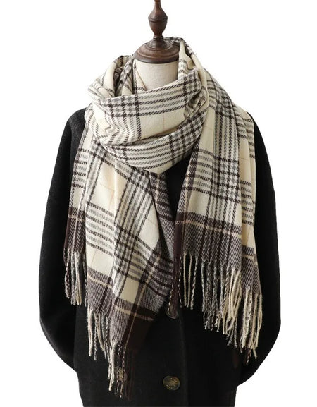 NI Black/tan plaid cashmere like scarf