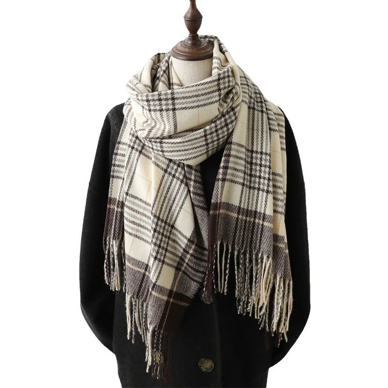 NI Black/tan plaid cashmere like scarf